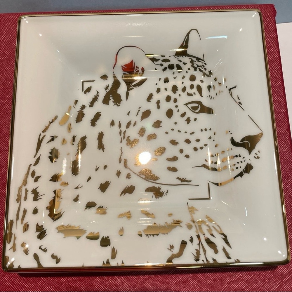 Authentic Cartier Panther Motif Porcelain Medium Trinket Tray